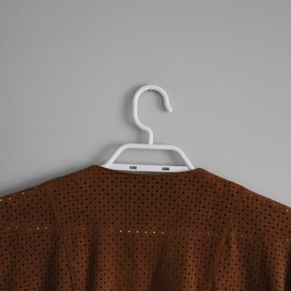 Alfani Women's Brown Sz MP Brown Faux Suede Open Front Casual Eyelet Jacket - Picture 6 of 10